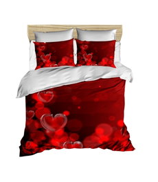 L'essentiel linge de maison Juego Funda Nórdica Doble 200x220cm 2x Fundas Almohada 50x70cm Microsatén Poliéster Estampado 3D Rojo Blanco